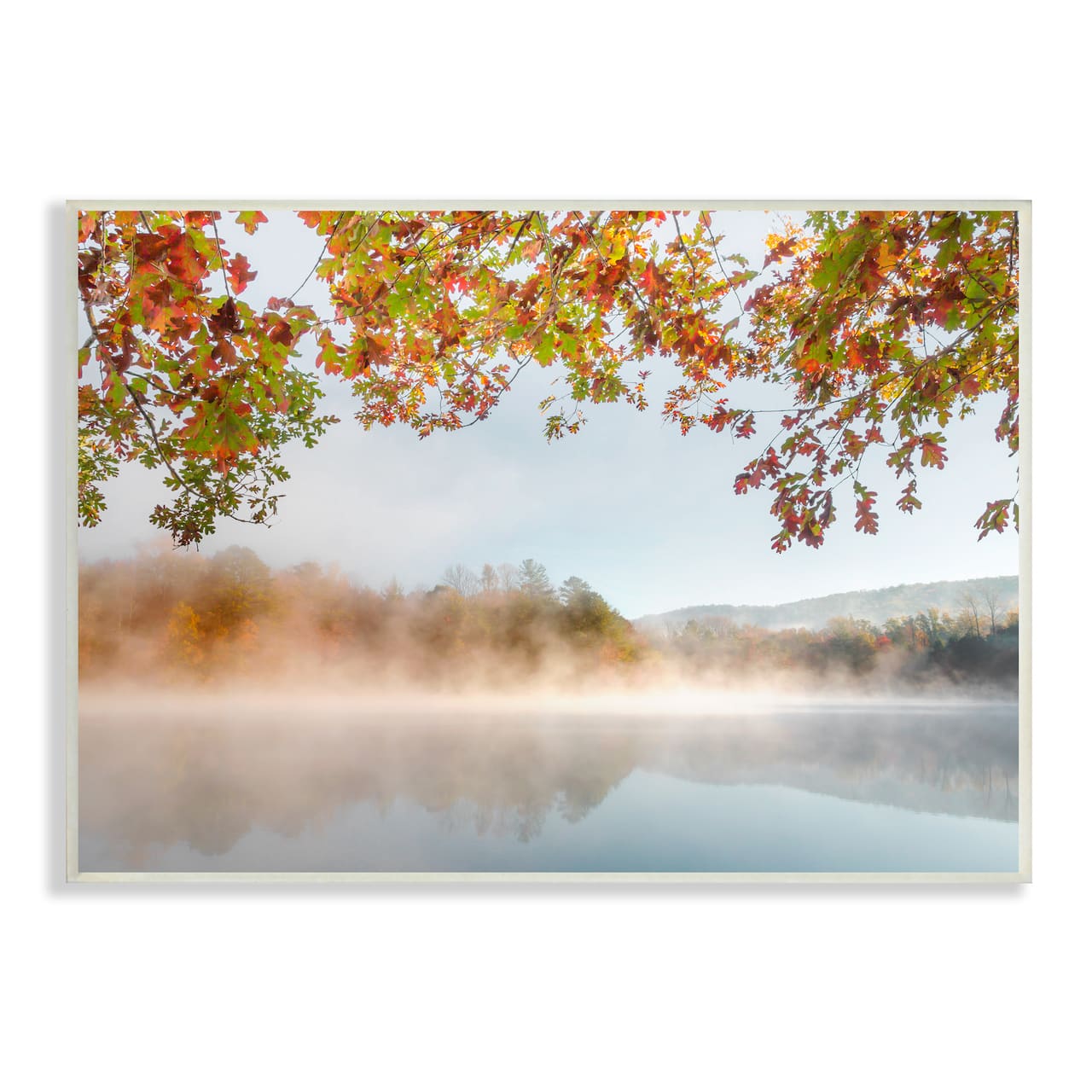 Stupell Industries Foggy Autumn Lake Landscape Fall Tree Leaf Overhang Wall Plaque